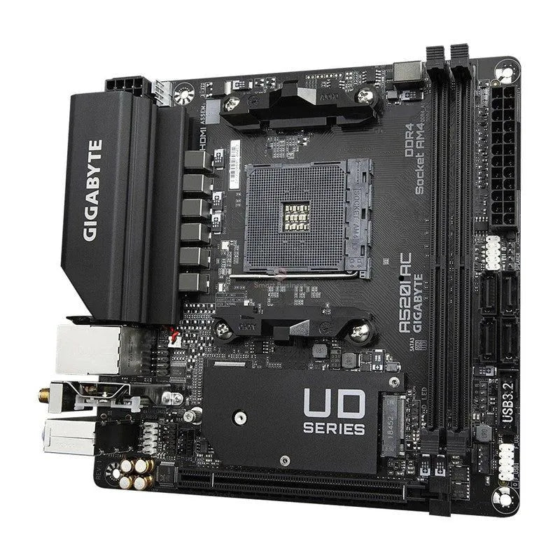 PLACA BASE GIGABYTE MINI-ITX A520I AC: CHIPSET AMD A520, SOPORTE HASTA 64GB DDR4, HDMI, COMPATIBLE CON PROCESADORES AMD S-AM4