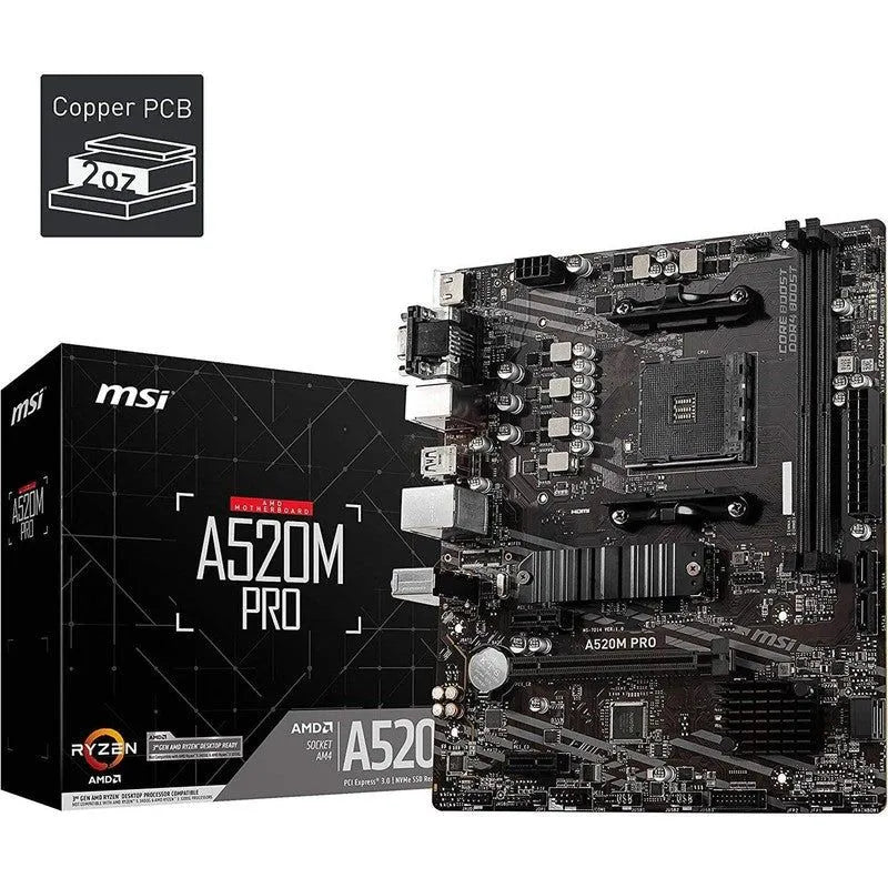 PLACA BASE MSI A520M-A PRO AM4: DDR4 HASTA 64GB, VELOCIDAD DE BUS DE 4600 MHZ