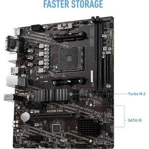 PLACA BASE MSI A520M-A PRO AM4: DDR4 HASTA 64GB, VELOCIDAD DE BUS DE 4600 MHZ