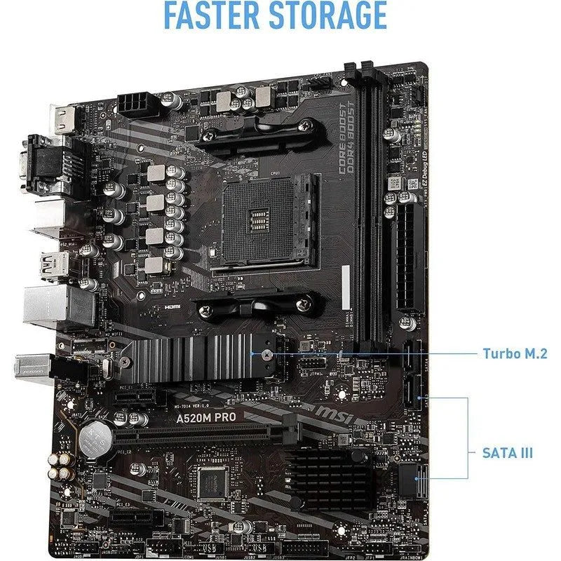 PLACA BASE MSI A520M-A PRO AM4: DDR4 HASTA 64GB, VELOCIDAD DE BUS DE 4600 MHZ