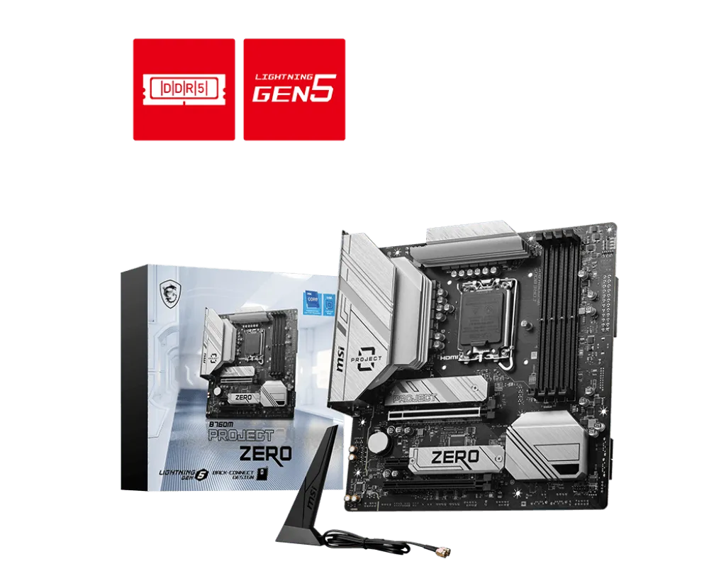 PLACA BASE MSI B760M PROJECT ZERO - CHIPSET INTEL B760, SOCKET LGA1700, HDMI, DISPLAYPORT, FORMATO ATX