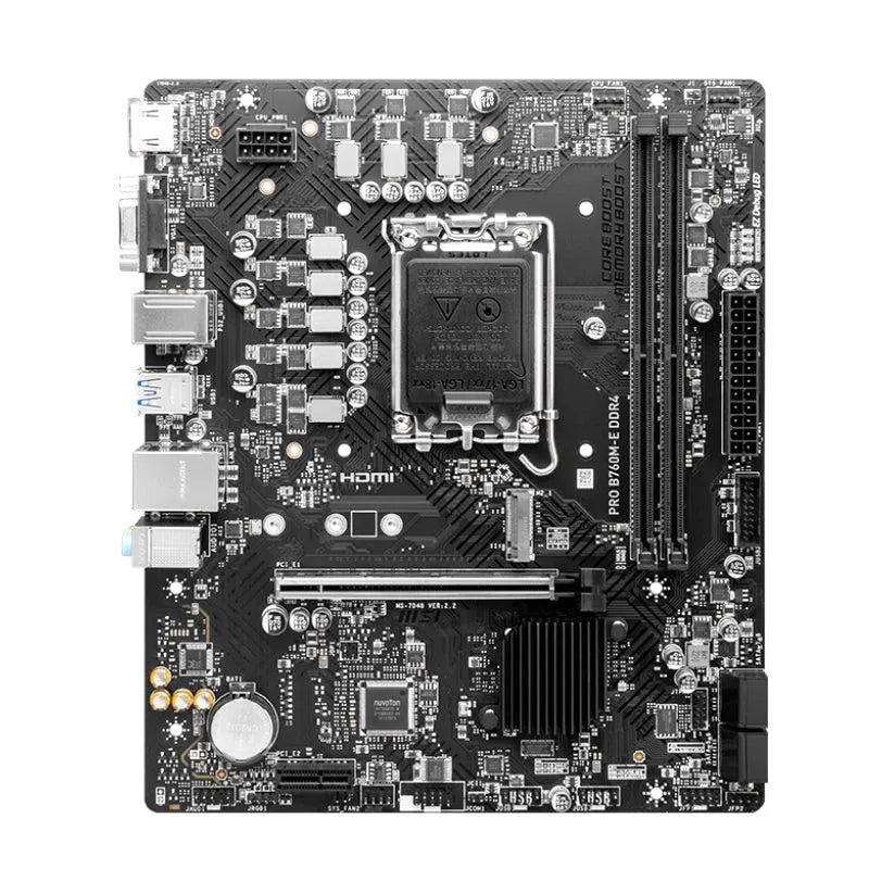 PLACA BASE MSI PRO B760M-E DDR4, CON CHIPSET INTEL B760, SOCKET LGA1700, SALIDAS HDMI Y VGA, FORMATO mATX