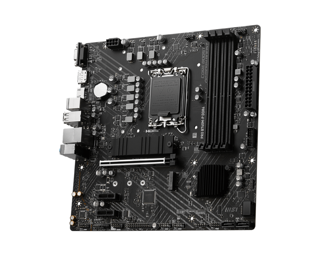 PLACA BASE MSI PRO B760M-P: COMPATIBLE CON PROCESADORES INTEL, DDR4, FORMATO MICRO-ATX, CONECTIVIDAD HDMI/DP/VGA