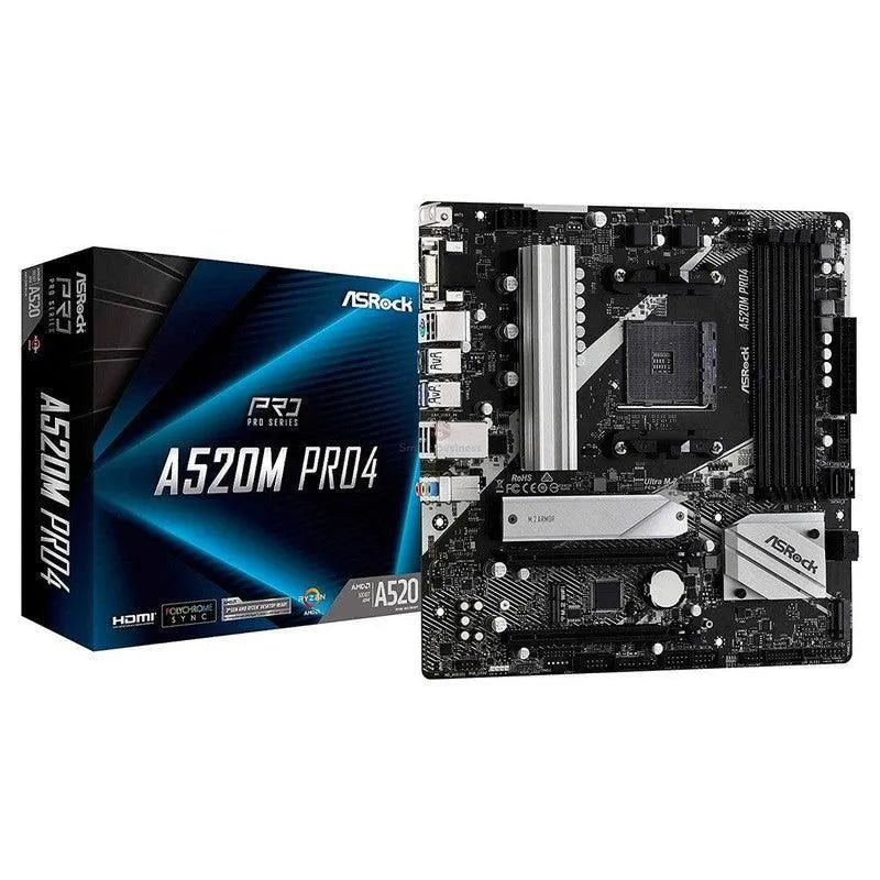PLACA MADRE ASROCK A520M-PRO 4 CON SOCKET AM4 Y COMPATIBILIDAD DDR4 HASTA 4733+ OC MHZ