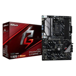 PLACA MADRE ASROCK X570 PHANTOM GAMING 4 - COMPATIBLE CON PROCESADORES AMD AM4, 4 SLOTS DE RAM, ILUMINACIÓN LED RGB