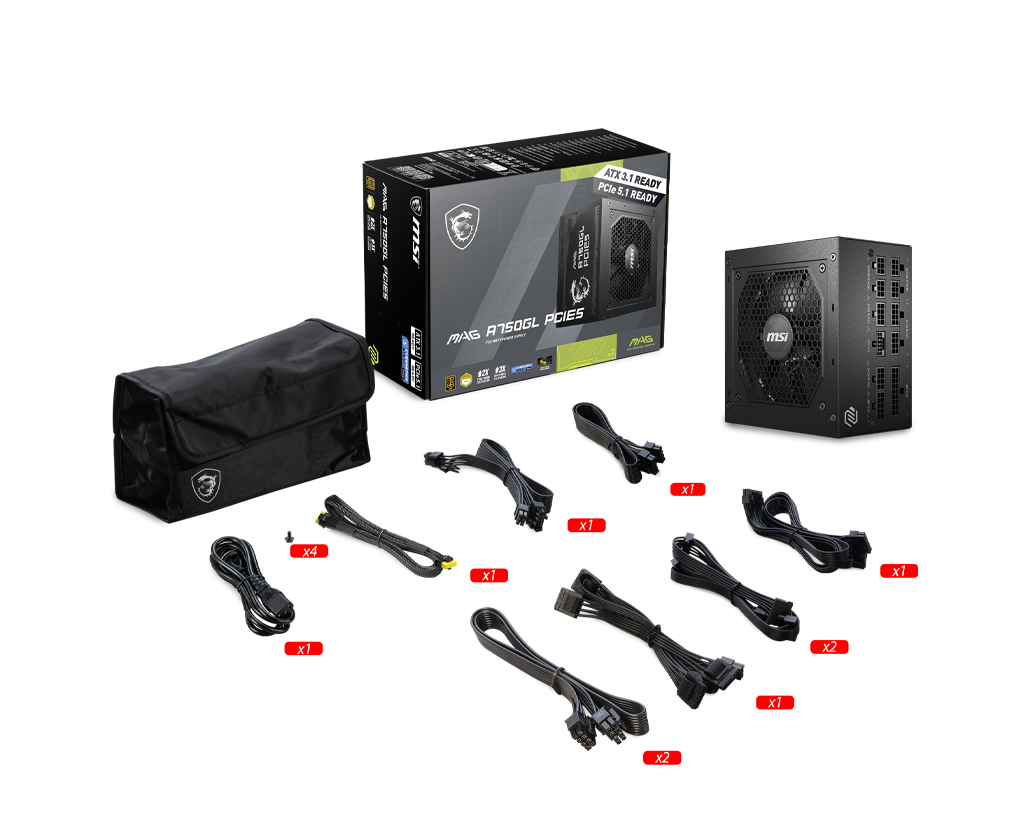 FUENTE DE PODER ATX MSI MAG A750GL 750W 80+ GOLD CON CONECTOR PCIE 5.0