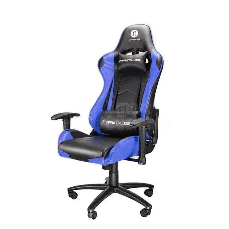 SILLA GAMING ERGONÓMICA PRIMUS THRÓNOS 100T AZUL - MODELO 100T, AJUSTABLE, TAPIZADO PREMIUM, APOYABRAZOS 4D, SOPORTE LUMBAR Y REPOSACABEZAS INTEGRADOS.