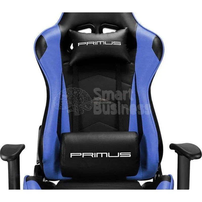 SILLA GAMING ERGONÓMICA PRIMUS THRÓNOS 100T AZUL - MODELO 100T, AJUSTABLE, TAPIZADO PREMIUM, APOYABRAZOS 4D, SOPORTE LUMBAR Y REPOSACABEZAS INTEGRADOS.
