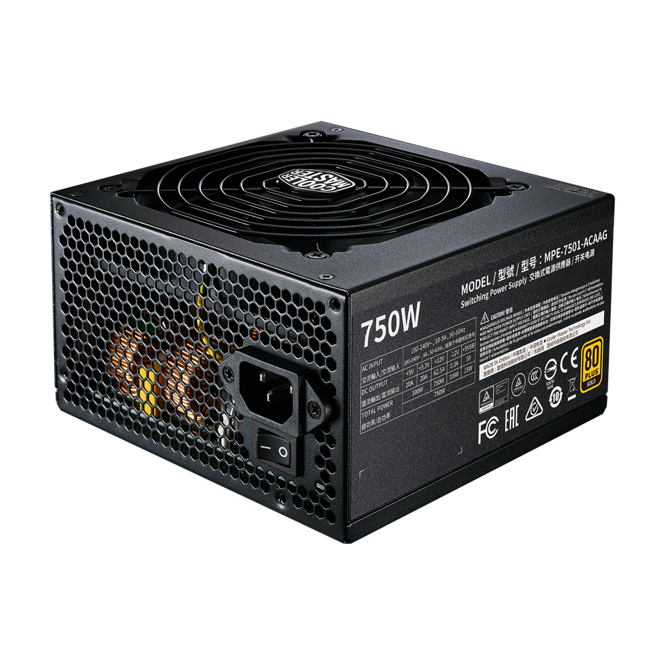 FUENTE DE PODER COOLER MASTER MWE GOLD 750 V2 80 PLUS GOLD - EFICIENCIA ENERGÉTICA SUPERIOR, CERTIFICACIÓN 80 PLUS GOLD, Y RENDIMIENTO ÓPTIMO PARA PC GAMER