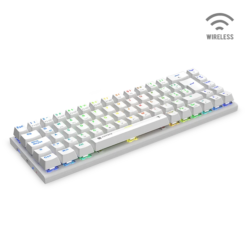 Teclado Gamer Inalambrico Antryx Mk-825 Trix White(amk-825txwbl-sp) Mecanico, Switch Blue, Led Rgb, Blanco