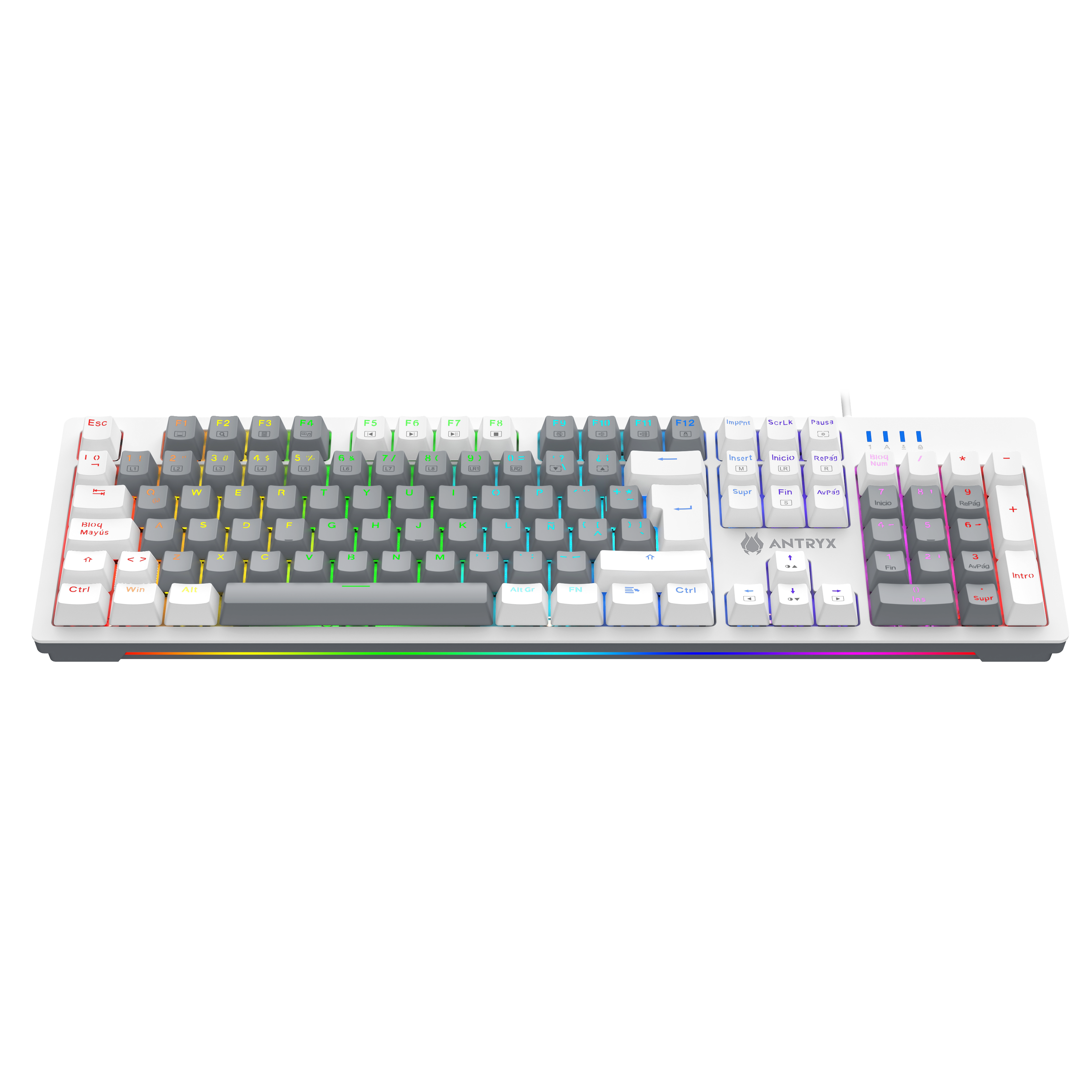 TECLADO MECÁNICO ANTRYX MK860L WHITE & GRAY CON SWITCHES AZULES: ALTA PRECISIÓN Y DURABILIDAD PARA GAMERS Y PROFESIONALES
