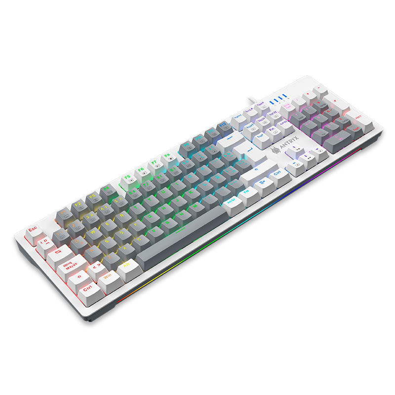 TECLADO MECÁNICO ANTRYX MK860L WHITE & GRAY CON SWITCHES AZULES: ALTA PRECISIÓN Y DURABILIDAD PARA GAMERS Y PROFESIONALES