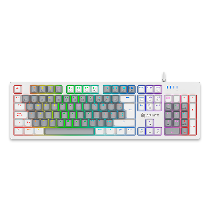 TECLADO MECÁNICO ANTRYX MK860L WHITE & GRAY CON SWITCH MORADO, ILUMINACIÓN RGB Y DISEÑO ERGONÓMICO
