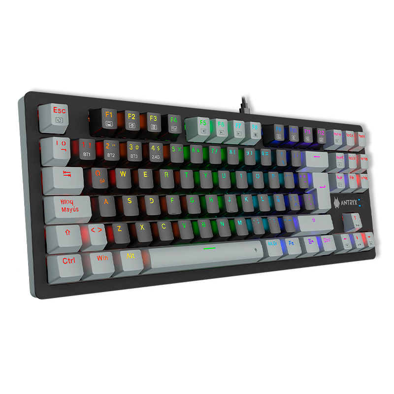 TECLADO MECÁNICO INALÁMBRICO ANTRYX MK845 TRIX CON INTERRUPTORES BLUE SWITCH, ILUMINACIÓN RGB, CONECTIVIDAD BLUETOOTH Y USB-C