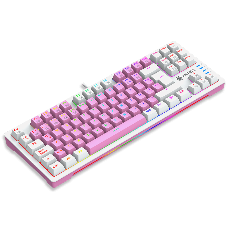 TECLADO MECÁNICO TKL ANTRYX CHROME STORM MK840 PINK CON INTERRUPTORES ROJOS - DISEÑO ERGONÓMICO, ILUMINACIÓN RGB, ALTA PRECISIÓN