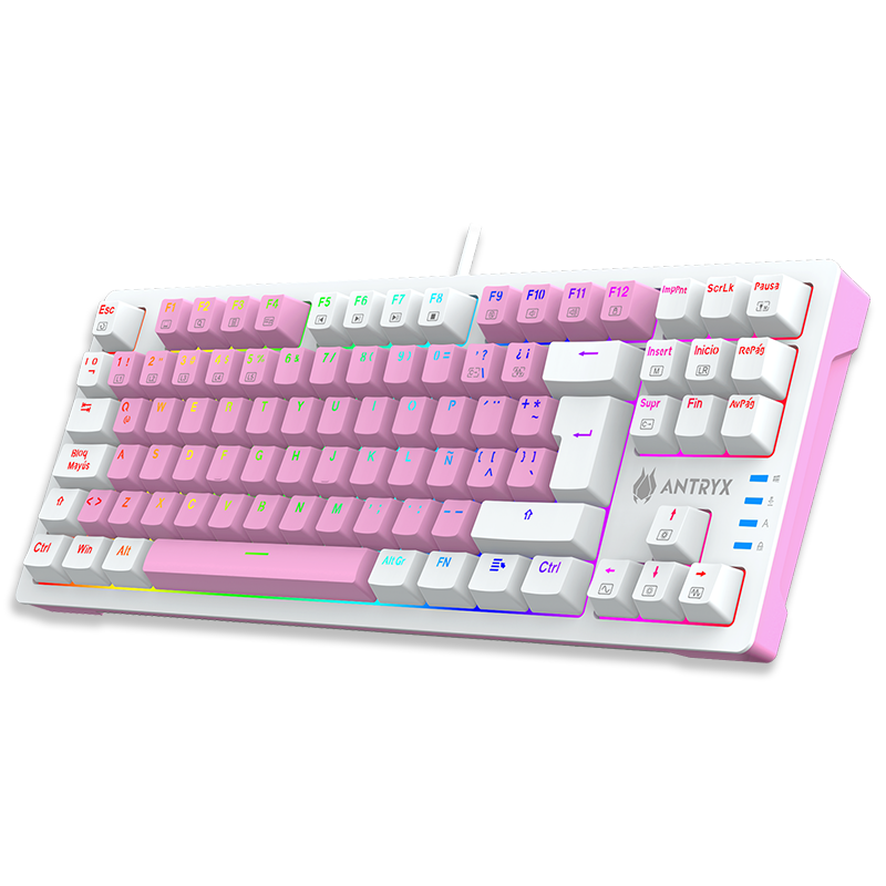 TECLADO MECÁNICO TKL ANTRYX CHROME STORM MK840 PINK CON INTERRUPTORES ROJOS - DISEÑO ERGONÓMICO, ILUMINACIÓN RGB, ALTA PRECISIÓN