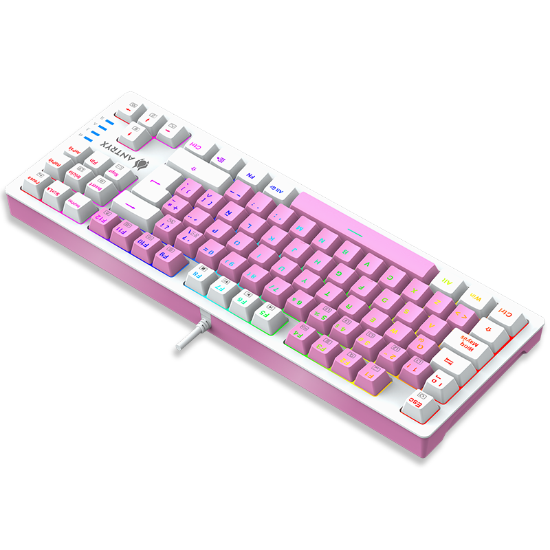 TECLADO MECÁNICO TKL ANTRYX CHROME STORM MK840 PINK CON INTERRUPTORES ROJOS - DISEÑO ERGONÓMICO, ILUMINACIÓN RGB, ALTA PRECISIÓN