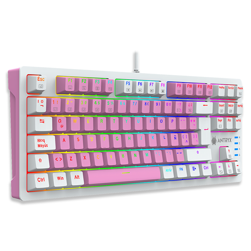 TECLADO MECÁNICO TKL ANTRYX CHROME STORM MK840 PINK CON INTERRUPTORES ROJOS - DISEÑO ERGONÓMICO, ILUMINACIÓN RGB, ALTA PRECISIÓN
