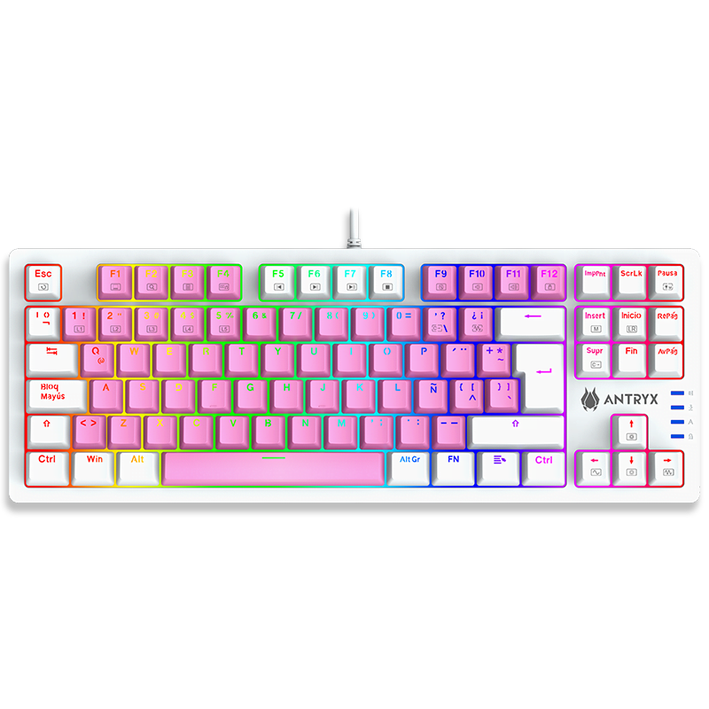 TECLADO MECÁNICO TKL ANTRYX CHROME STORM MK840 PINK CON INTERRUPTORES ROJOS - DISEÑO ERGONÓMICO, ILUMINACIÓN RGB, ALTA PRECISIÓN