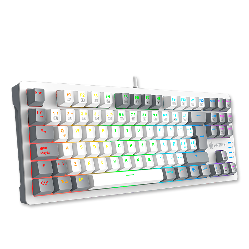 TECLADO MECÁNICO ANTRYX TKL MK840L WHITE & GRAY CON SWITCHES ROJOS - DISEÑO COMPACTO, ILUMINACIÓN RGB Y ALTA DURABILIDAD