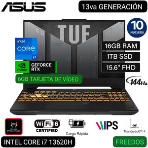 NOTEBOOK ASUS TUF GAMING F15 FX507VU-LP180 I7-13620H, 16GB RAM, 1TB SSD, RTX 4050 6GB - POTENCIA Y RENDIMIENTO EXCEPCIONALES PARA GAMERS Y PROFESIONALES DEL DISEÑO