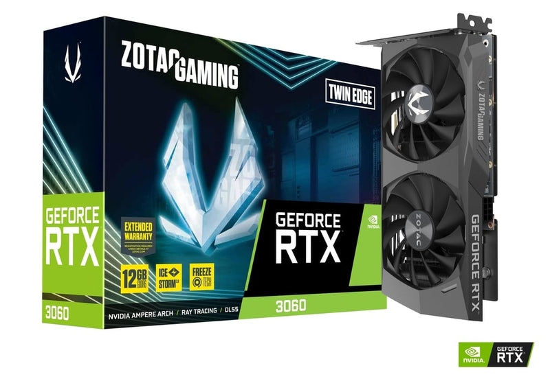 ZOTAC GAMING GEFORCE RTX 3060 TWIN EDGE 12GB GDDR6 PCI EXPRESS 4 0 3584 CUDA CORES ICESTORM COOLING